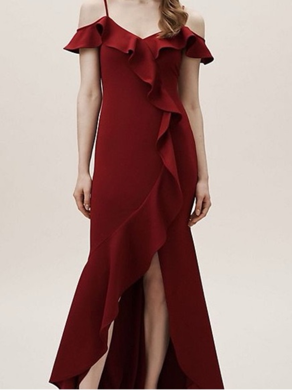 BHLDN Anthropologie Burgundy Lafayette Ruffle Maxi Gown Sz 18